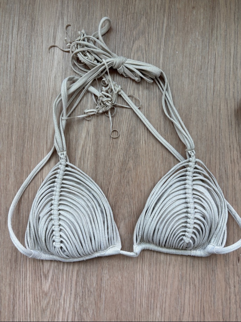 PQ Swim - Beige/Gold Macrame Triangle Bikini Top and Bottom